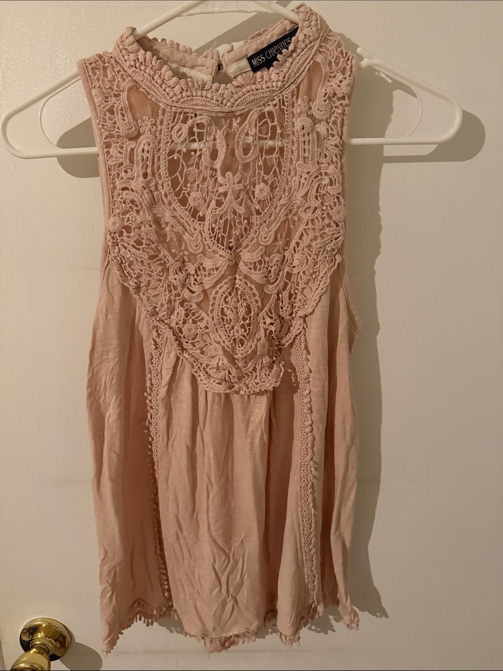 Miss Chievous Blush Crochet Yoke Sleeveless Tank